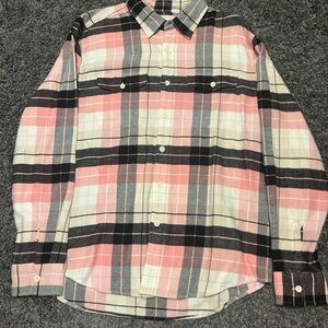 Pink and Black Plaid Flannel Button Up